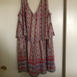 boho xhilaration patterned romper crochet detail